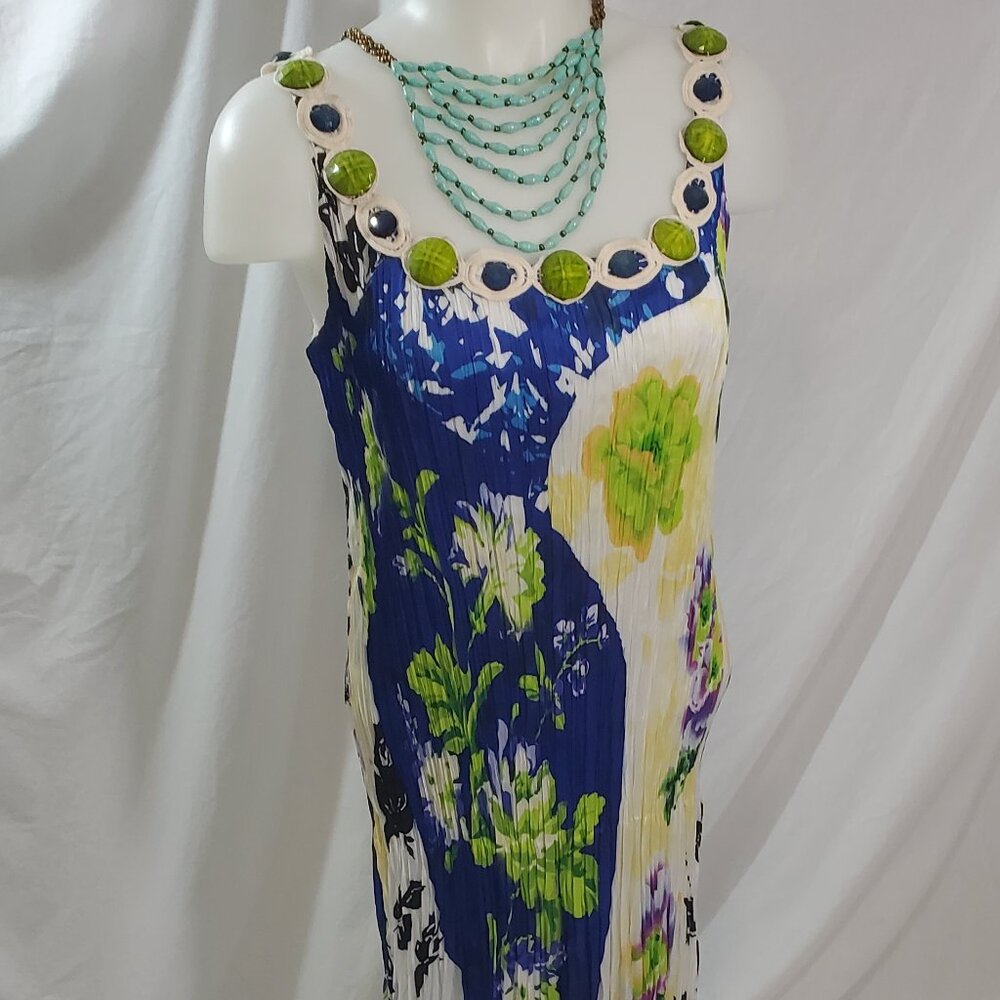 Vintage I Alberto Makali Floral Pleated Dress with Beaded color. Size Large
